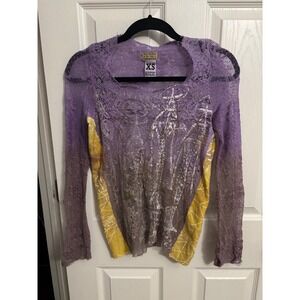 The People of the Labyrinths | Purple Lace Ombre Graphic Long Sleeve Top XS